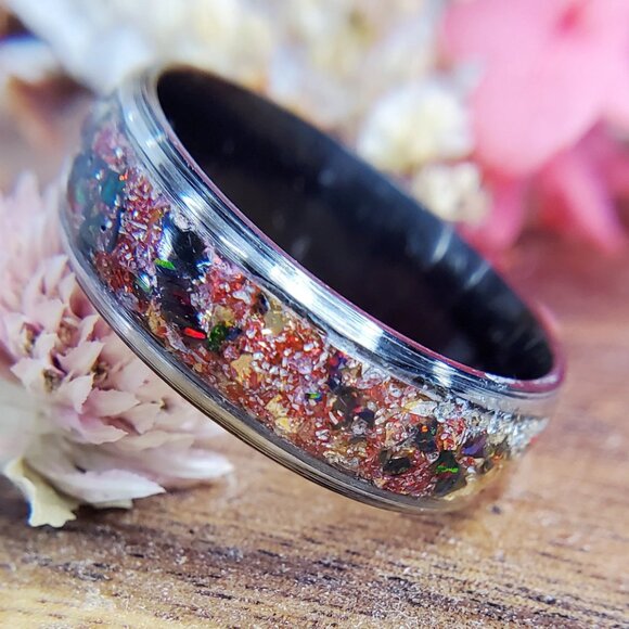 "Autumn" Ring with Black Opal & Red German Glass - Picture 4 of 6